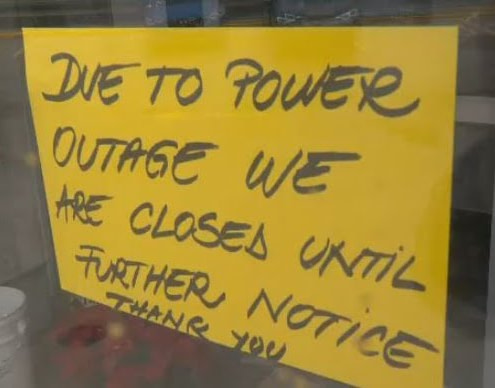 closed due to utility power outage